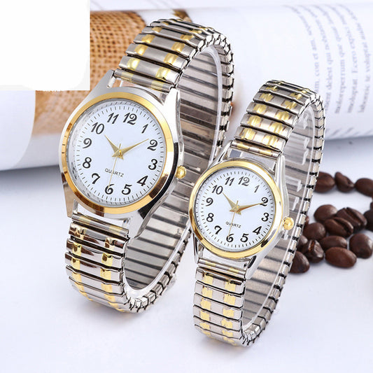 Montre duo Or et Argent en acier inoxydable bracelet élastique