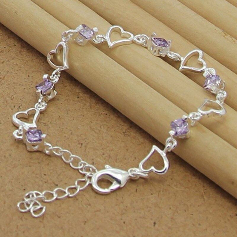 Bracelet à cœurs et cristaux violets