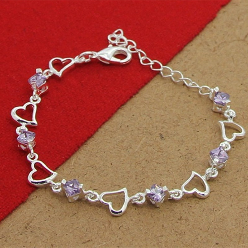 Bracelet à cœurs et cristaux violets