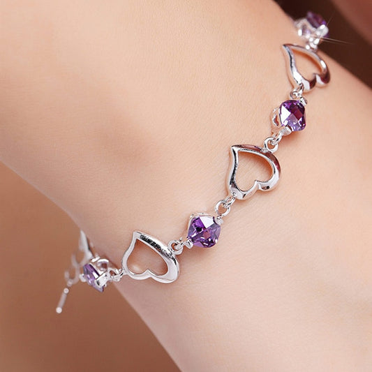 Bracelet à cœurs et cristaux violets