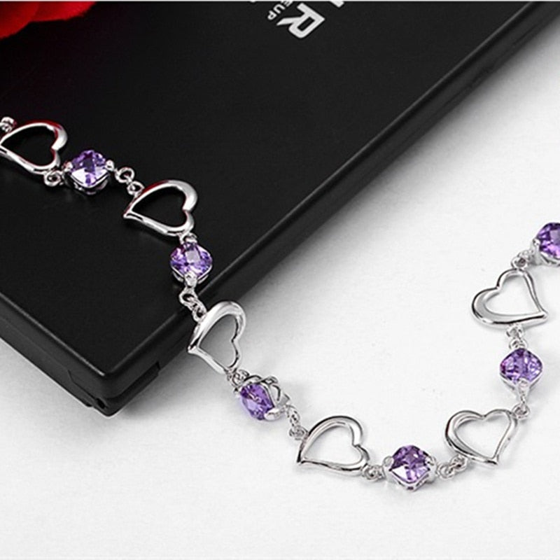 Bracelet à cœurs et cristaux violets